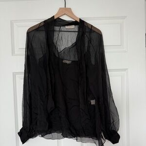 Emilio Pucci black sheer neck tie top